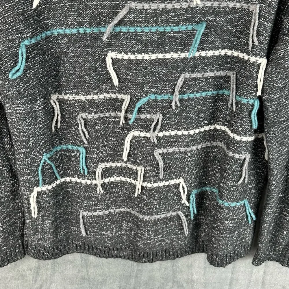 J Jill Sweater Womens Extra Small Gray PureJill Embroidered Knit Boho Artsy Wool - Picture 3 of 14